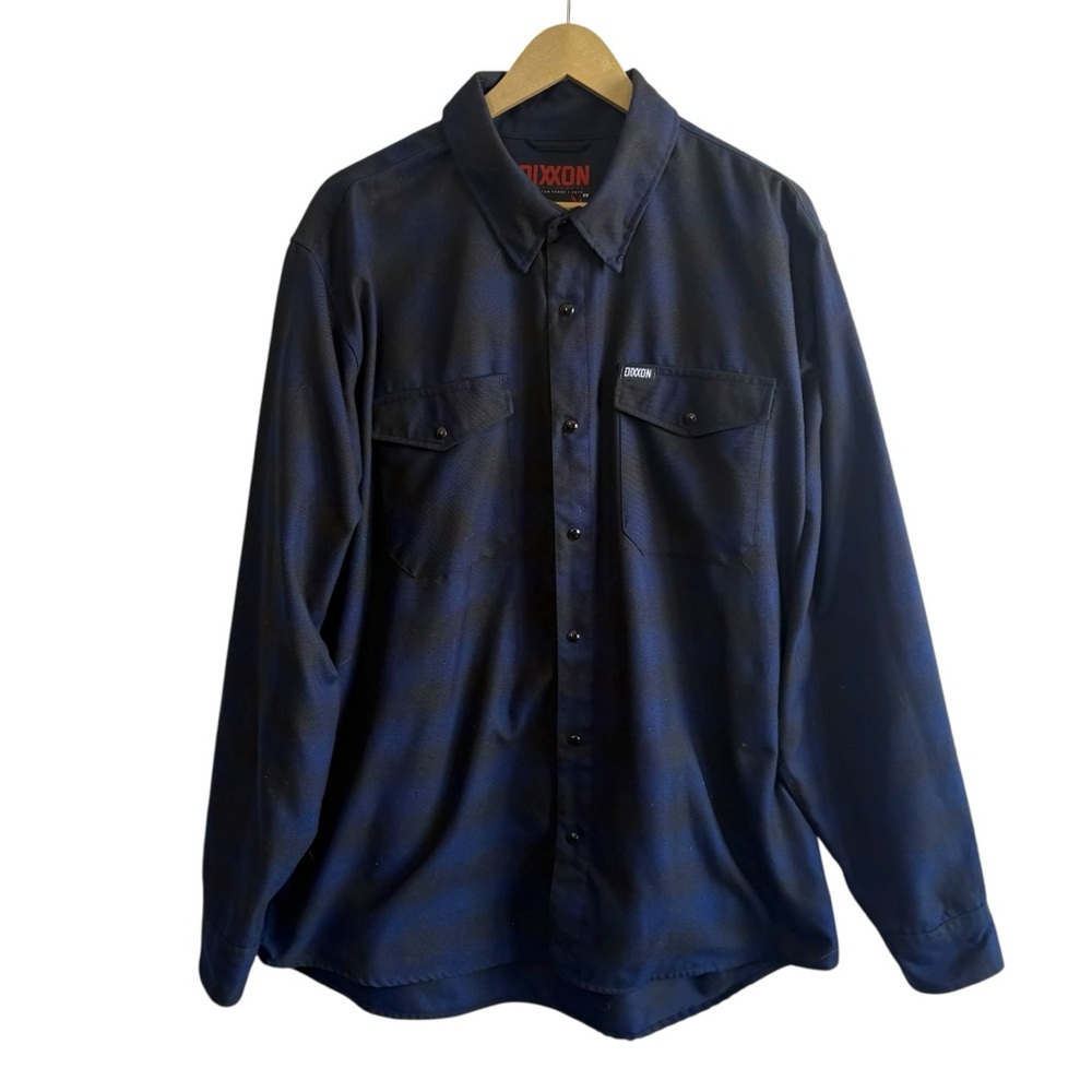 DIXXON Men’s 2X Midnight Navy Blue Black Snap Button Flannel Shirt Grunge Punk‎